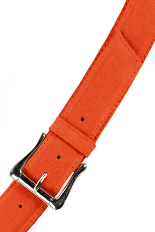 Clementine orange women's dress belt, matching pumps and bags. Made to measure. Top view - Florence KOOIJMAN